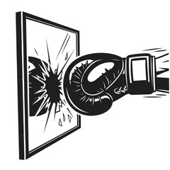 boxing glove hits the mirror silhouette illustration