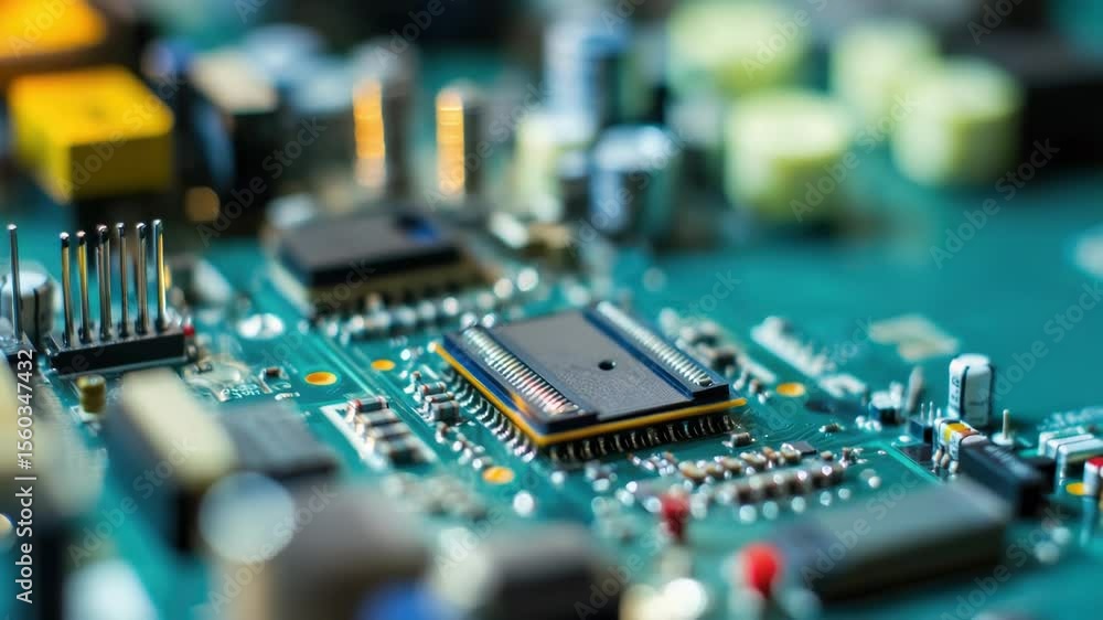 Poster close-up shot of someone working on an electronic circuit board with a pen