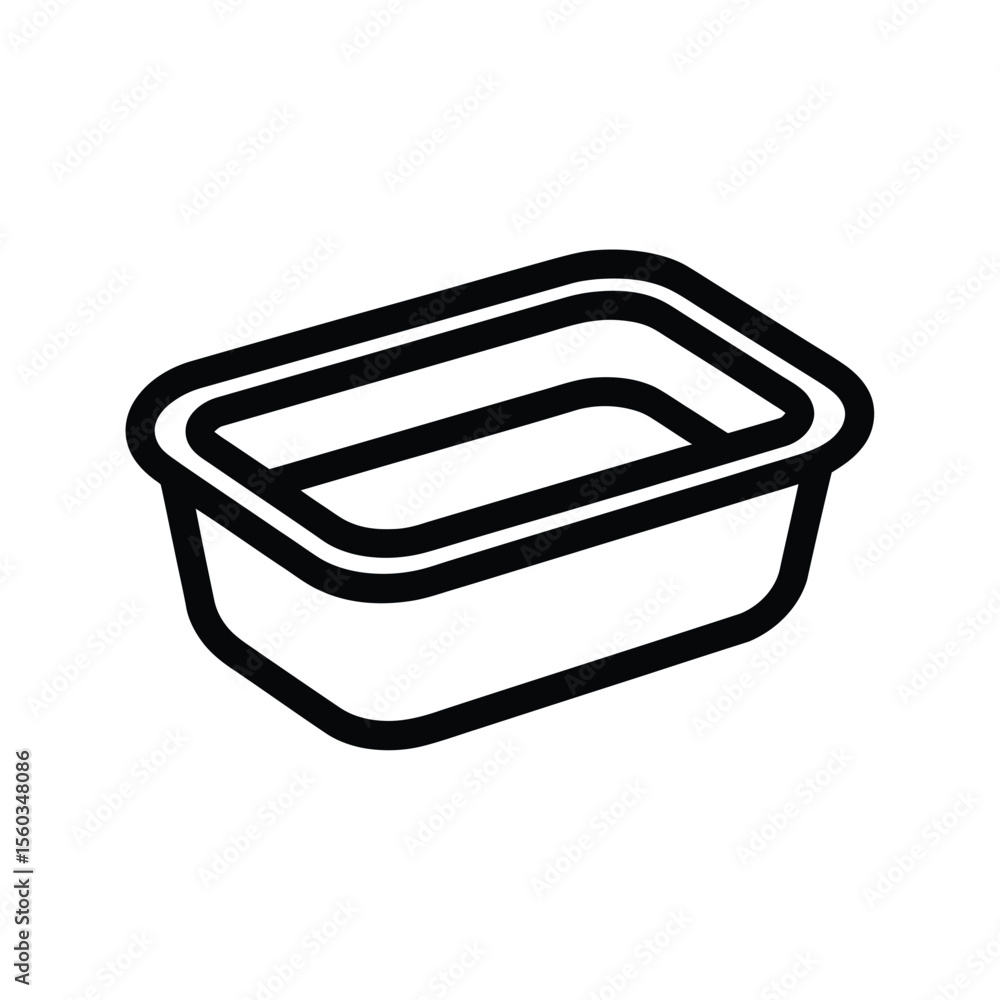 Poster simple outline drawing of a rectangular food container or tray on a white background