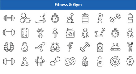 Fitness & Gym Line Art Icon Set - Editable Stroke Workout Vector Icons