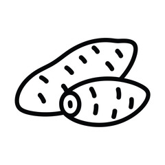 Simple black line drawing icon of two sweet potatoes on a white background