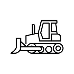 Simple line art icon of a bulldozer on a white background