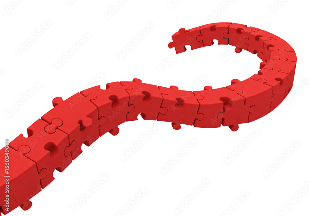 Poster a red question mark made of puzzle pieces isolated on transparent background represents a problem