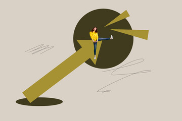 Sketch design 3d image collage of happy businessman businesswoman stand arrow development career...
