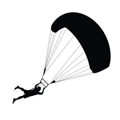 Silhouette of a Paraglider in Flight Against a White Background