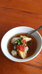 Delicious Indonesian Meatball Soup (Bakso) in a White Bowl