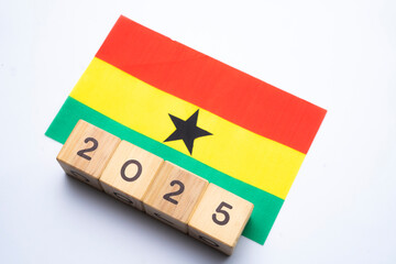 2025, Ghana, Ghana flag with date block, Concept, Important events for Ghana the new year,...