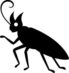 Vector illustration of a black beetle silhouette, a cartoon insect isolated on white