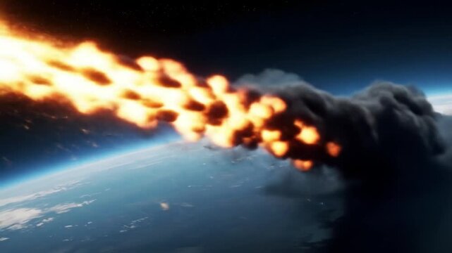 High-speed missile launch captured mid-flight with intense flame trail in cinematic detail