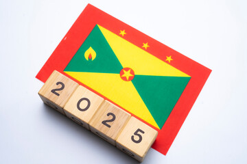 2025, Grenada, Grenada flag with date block, Concept, Important events for Grenada the new year,...