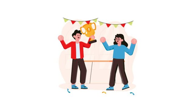 Employees Celebrate Business Victory  Mp4 Video Animated	