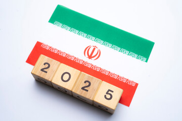 2025, Iran, Iran flag with date block, Concept, Important events for Iran the new year, election,...