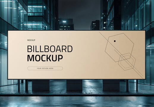 Billboard Mockup in Urban Night Setting