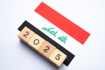 2025, Iraq, Iraq flag with date block, Concept, Important events for Iraq the new year, election,...