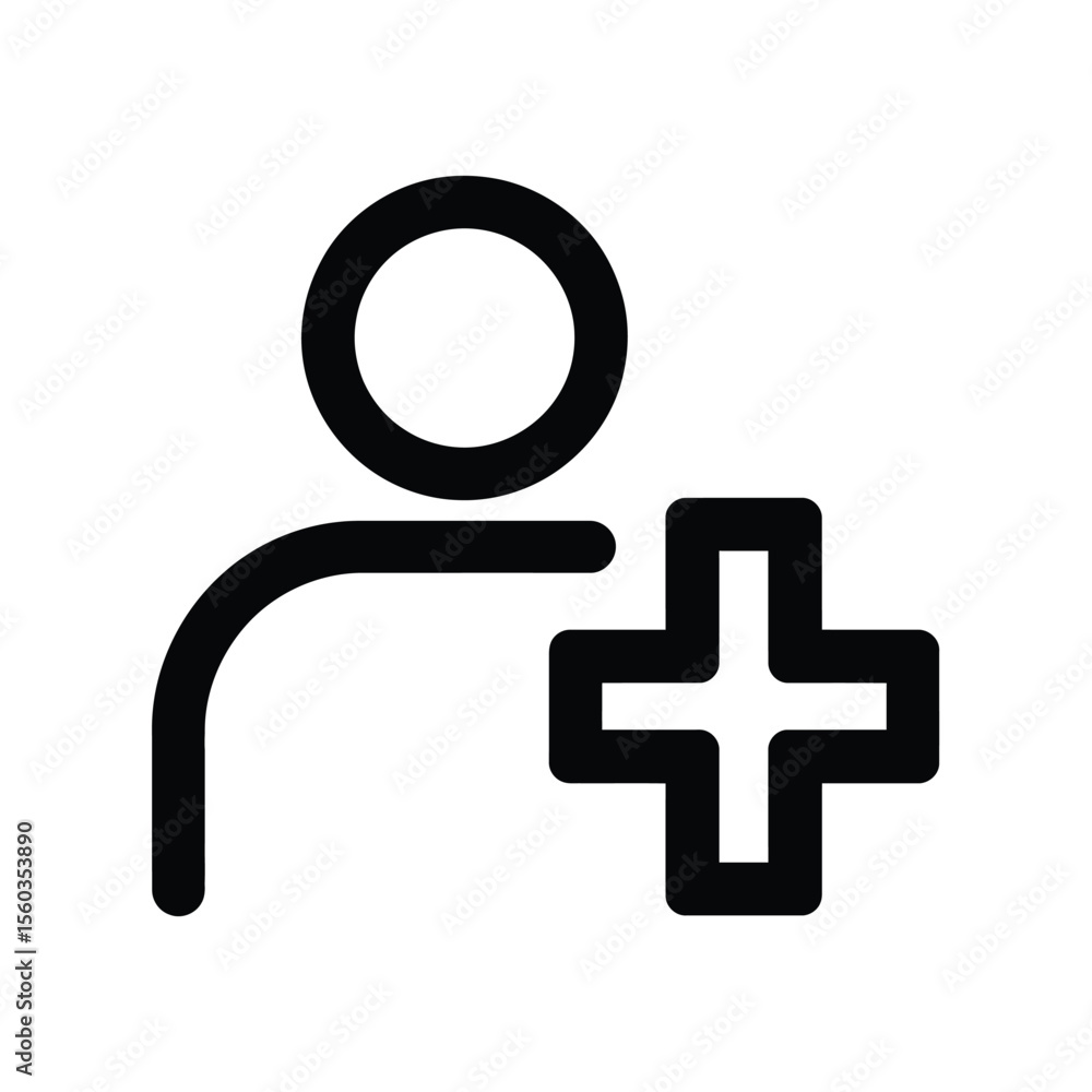 Poster simple black icon representing a person with a plus sign indicating adding a user