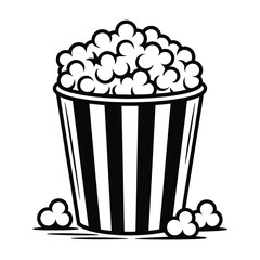 Black and White Popcorn Bucket Illustration with Striped Design