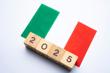 2025, Italy flag with date block, Concept, Important events for Italy the new year, election,...