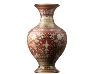 realistic Middle Eastern-Chinese fusion vase mockup, angled view with ornate details, isolated on transparent background