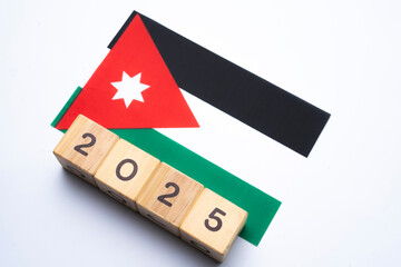 2025, Jordan flag with date block, Concept, Important events for Jordan the new year, election,...