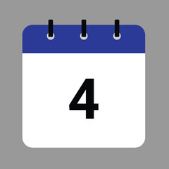 Vector calendar icon illustration with day 4, date, month, and year for event and holiday planning template design