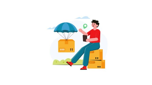 Getting Parcel From Air Delivery Mp4 Video Animated	