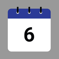 Vector calendar icon illustration with day 6, date, month, and year for event and holiday planning template design