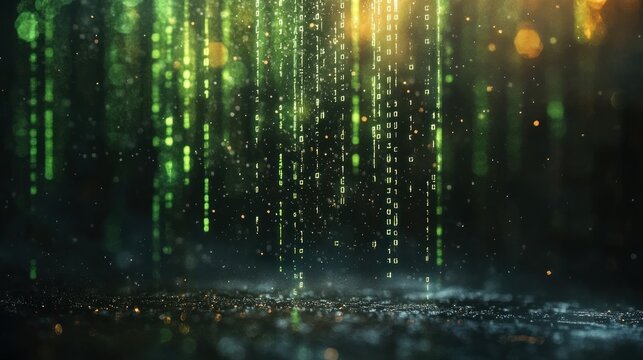 Digital rain effect,  glowing particles