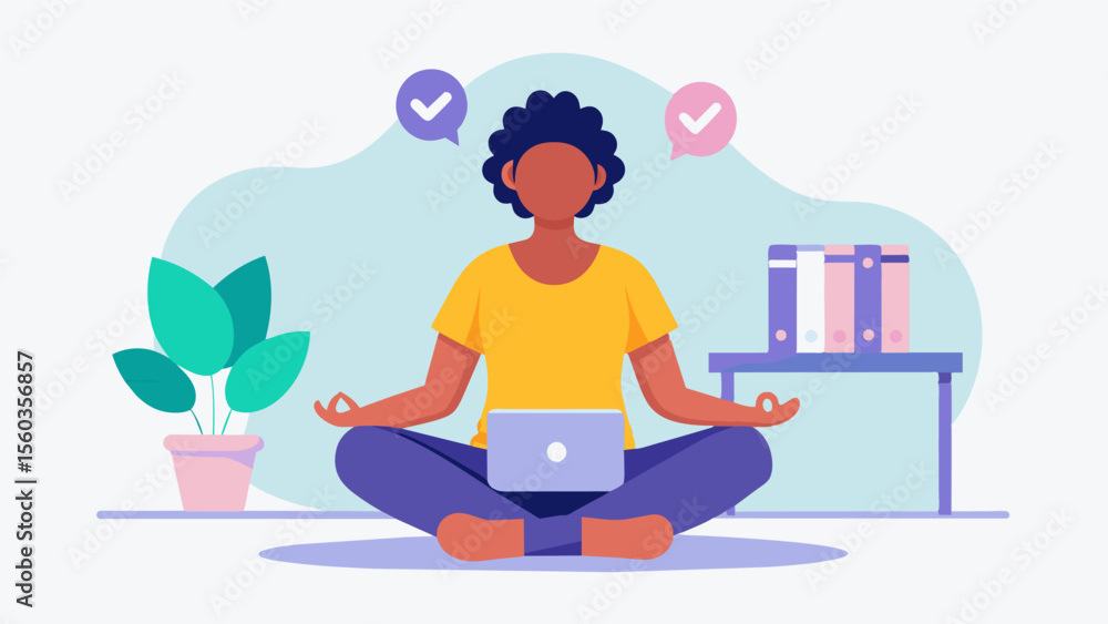 Aufkleber a person taking a break from caregiving responsibilities by using a virtual meditation or relaxation