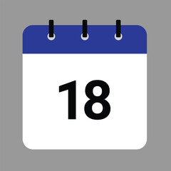 Vector calendar icon illustration with day 18, date, month, and year for event and holiday planning template design
