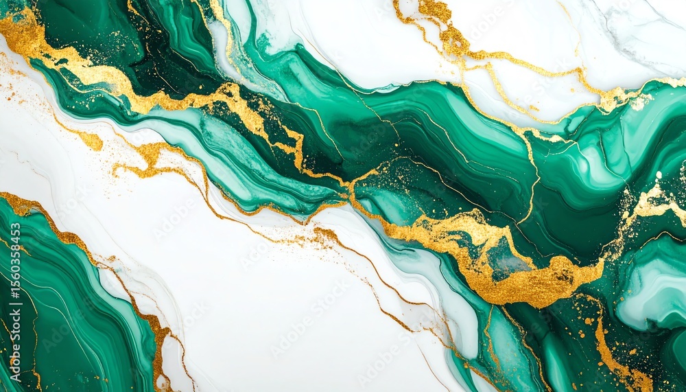 Poster charming green and gold marble background with fluid patterns and elegant textures perfect for moder