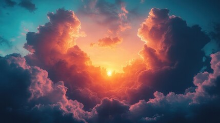 Dramatic sunset through clouds