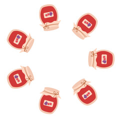 Seasonal autumn elements flat vector frame with jars of jam. Hand drawn illustration for banners, social media, cards