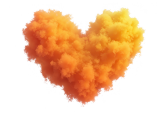 A vibrant orange and yellow smoke cloud forms a heart shape isolated on transparent background