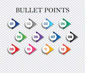 bullet points on transparent background
