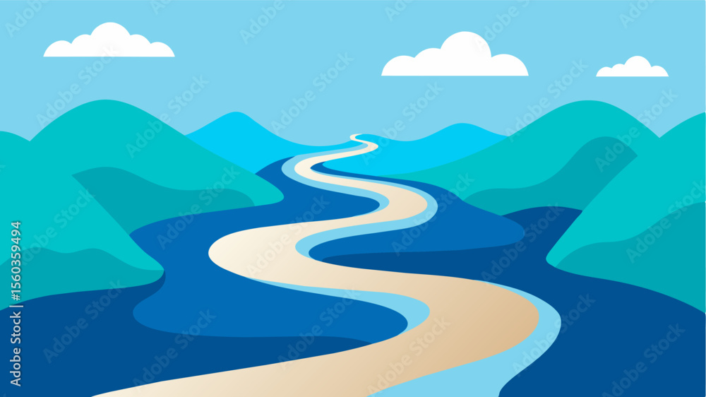 Poster a flowing river symbolizes the ease and flow of thoughts that have been tamed through mindfulness te