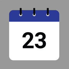 Vector calendar icon illustration with day 23, date, month, and year for event and holiday planning template design