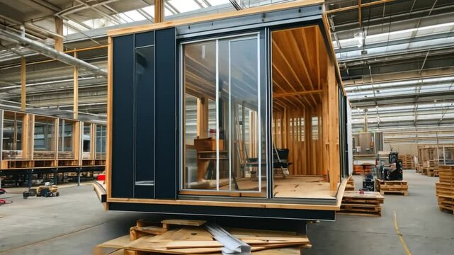 Modular Home Construction: A Modern Prefabricated House in a Factory Setting