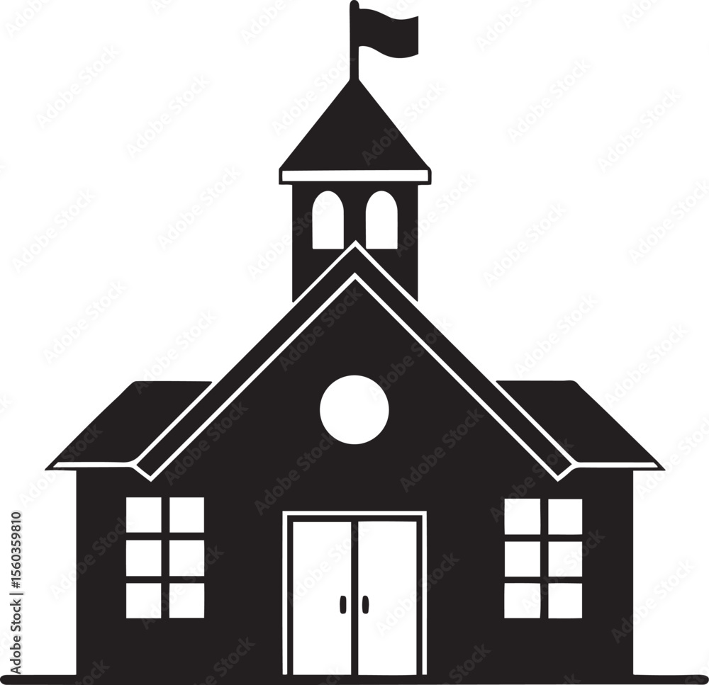 Aufkleber silhouette of a classic school building with a flag waving above the structure simple lines and shap