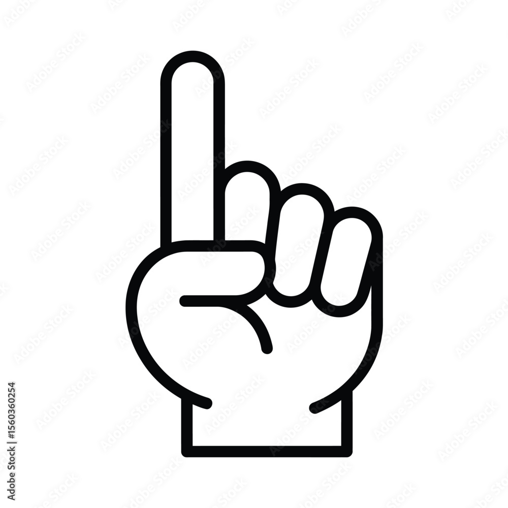 Poster simple line art icon of a hand pointing upward with index finger extended