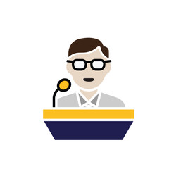 education icon. public speaking. student is speaking on the podium. smart. Flat design style