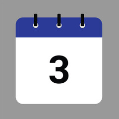 Vector calendar icon illustration with day 3, date, month, and year for event and holiday planning template design