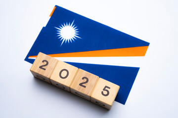 2025, Marshall Islands flag with date block, Concept, Important events for Marshall Islands the new...