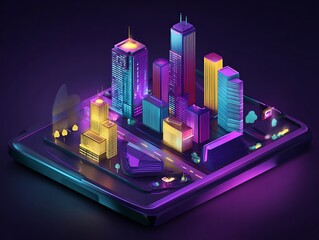 Isometric city at night