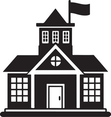 Classic Schoolhouse Illustration Symbolizing Education Learning and Institutional Buildings Featuring a Flag on Top with Traditional Design and Architectural Style