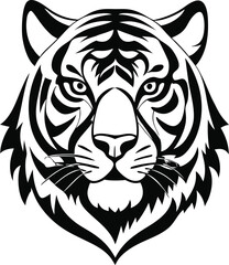 This collection of black and white images feature illustrations of tiger head