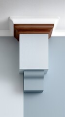 Fototapeta premium Architectural detail showcasing wooden elements and a clean, modern aesthetic in an interior space.