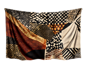 realistic Nordic-African fusion tapestry mockup, side view with bold textures, isolated on transparent background