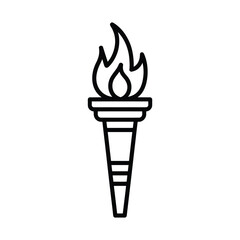 Simple black line art icon of a burning torch on a white background