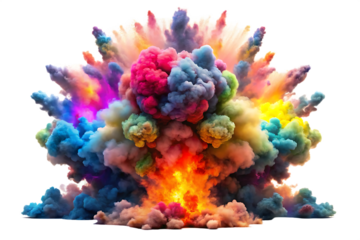 Vibrant multicolored smoke explosion with bright fiery core and dark background Ai isolated on a transparent background