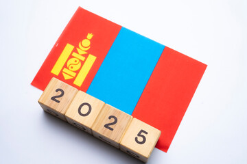 2025, Mongolia, Mongolia flag with date block, Concept, Important events for Mongolia the new year,...